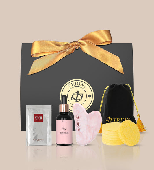 TRIONI Deluxe Gua Sha Oil for Face Skincare Gift Set with Mask