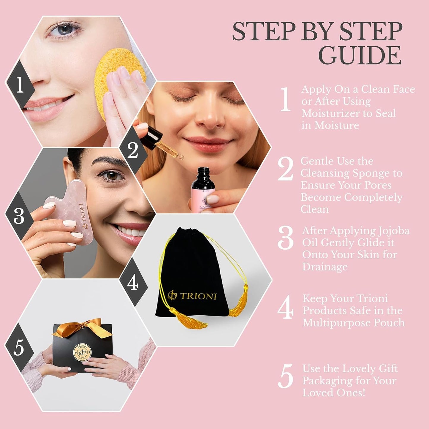 TRIONI Deluxe Gua Sha Oil for Face Skincare Gift Set
