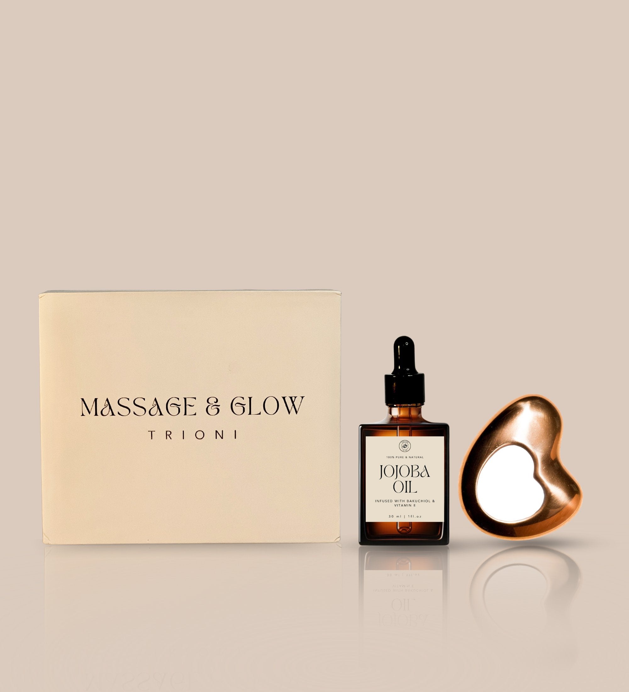 TRIONI Stainless Steel Gua Sha Facial Tool and Jojoba Oil