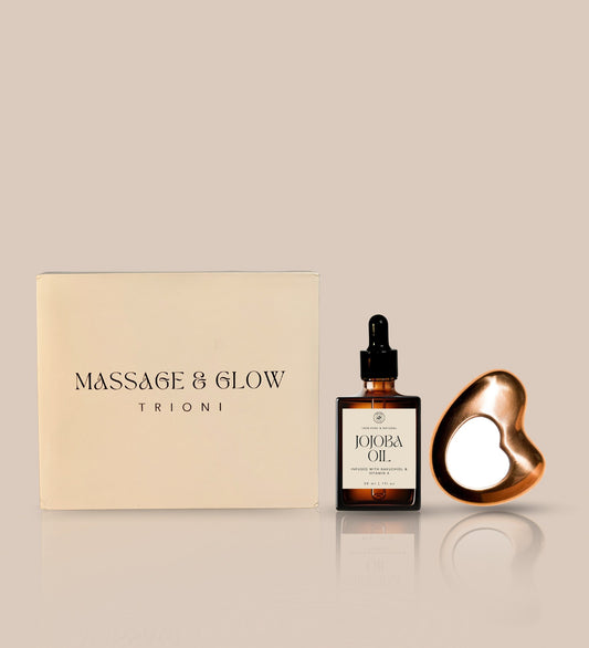 TRIONI Stainless Steel Gua Sha Facial Tool and Jojoba Oil Organic Gift Set